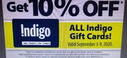 10% off Indigo Gift Cards (also No Frills & Loblaws)