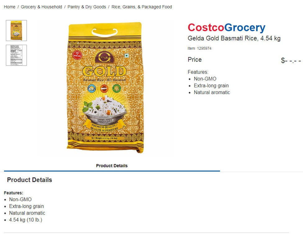 [Costco] Gelda Gold Premium Long Grain Basmati Rice 7.99