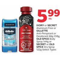 Ivory Or Secret Aluminum Free Or Gillette Anti-Perspirant Or Deodorant, Old Spice Body Spray Or Secret Or Old Spice Dry Spray