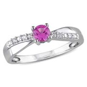 4.0mm Lab-Created Pink Sapphire and Diamond Accent Promise Ring in Sterling Silver - $89.99 ($39.01 Off)