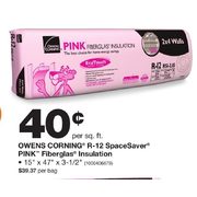 Owens Corning R-12 SpaceSaver Pink Fiberglass Insulation - $0.40/sq. ft.