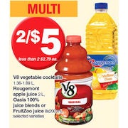 V8 Vegetable Cocktails, Rougemont Apple Juice, Oasis 100% Juice Blends Or FruitZoo Juice  - 2/$5.00