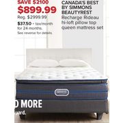 Canada's Best By Simmons Beauty Rest Recharge Rideau H-Loft Pillow Top Queen Mattress Set - $899.99 ($2100.00 off)