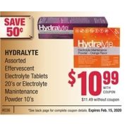 Hydralyte Effervescent Electrolyte Tablets Or Electrolyte Manintenance Powder - $10.99/with coupon ($0.50 off)