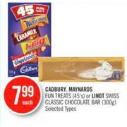 Cadbury, Maynards Fun Treats Or Lindt Swiss Classic Chocolate Bar  - $7.99